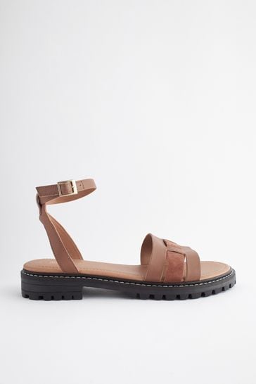 Tan Brown Regular Wide Fit Forever Comfort Leather Cleated Sandals
