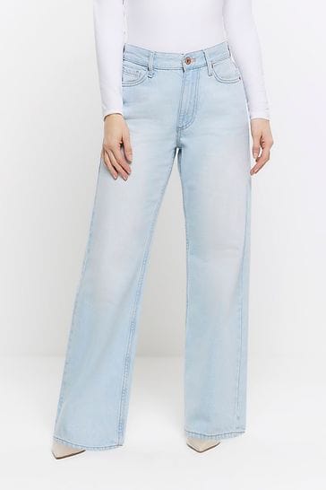 River Island Blue Petite High Rise Relaxed Straight Leg Jeans