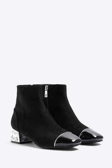 River Island Black Suedette Diamante Heel Ankle Boots