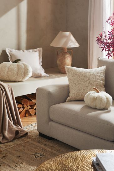 Buy Ivory Autumn Pumpkin Faux Fur Cushion from Next Bahrain