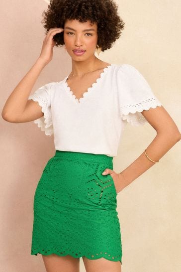 Love & Roses Green Broderie Mini Skirt