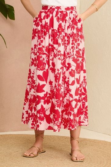 Love & Roses Red Floral Printed Maxi Skirt