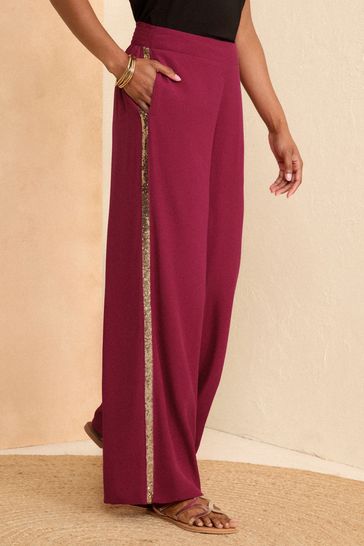 Maroon wide leg trousers cheap