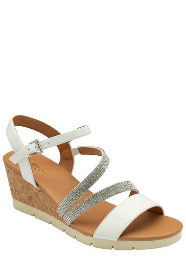 Lotus White Open Toe Wedge Sandals