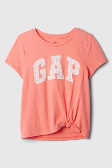 Gap Coral Pink Logo Knot-Tie Short Sleeve Crew Neck T-Shirt (4-13yrs)