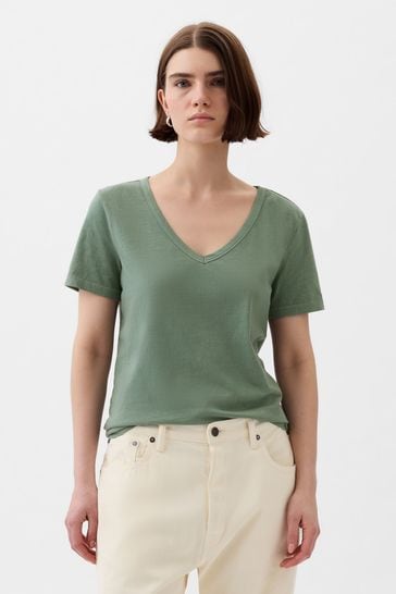 Gap Green Organic Cotton Vintage Short Sleeve V Neck T-Shirt