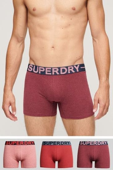 Superdry Red/Pink Cotton Boxers 3 Pack
