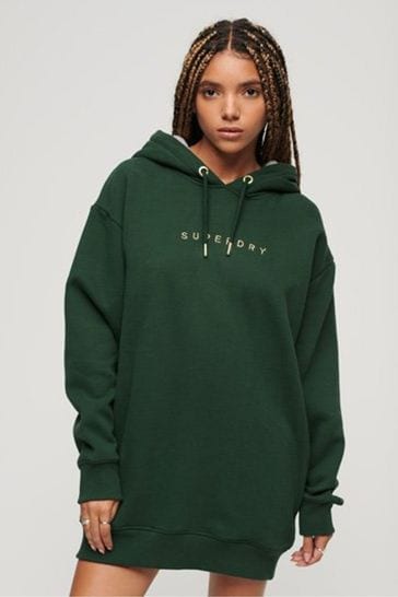 Buy Superdry Green Luxe Metallic Logo Hoodie Dress from Next Saudi Arabia