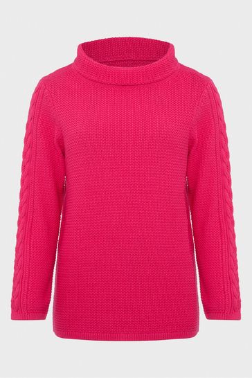 Hobbs Pink 100 Cotton Camilla Cable Jumper