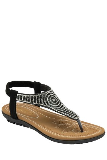 Lotus Black Casual Toe Thong Holiday Sandals