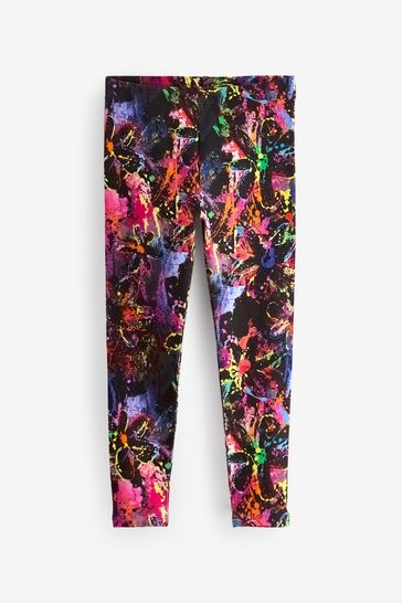Black Pink Green Splat Printed Leggings 3 16yrs