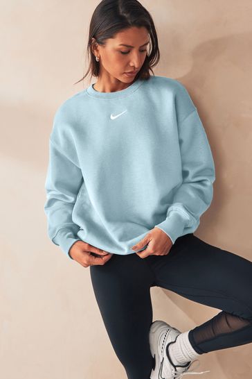 Buy Nike Blue Phoenix Fleece Oversized Mini Swoosh Crew Neck Sweatshirt from Next Denmark
