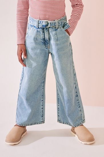 Denim Lightwash Wide Leg Jeans With Belt (3-16yrs)