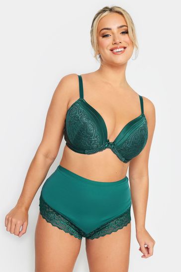 Yours Curve Green Satin and Lace Padded Bra