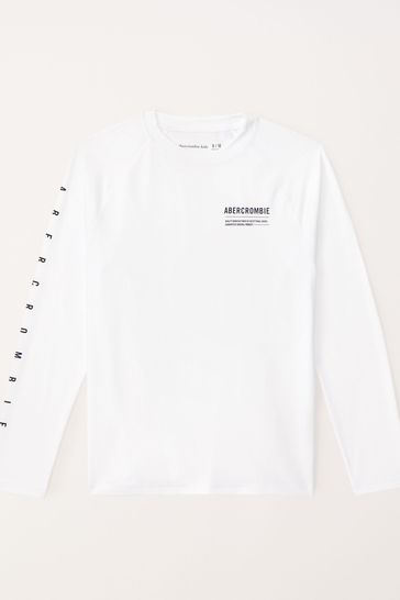 Abercrombie & Fitch Long Sleeve Logo Rash White Vest
