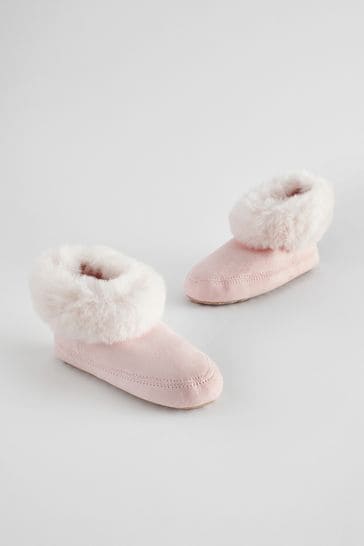 The White Company Pink Faux Fur Boot Slippers