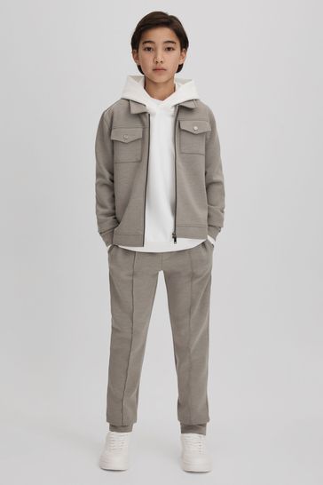 Reiss Taupe Premier Senior Interlock Jersey Drawstring Joggers