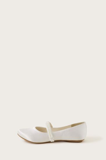 Monsoon White Communion Pearl Strap Ballerina Flats