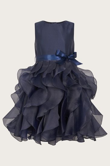 Monsoon Blue Duchess Twill Ruffle Dress