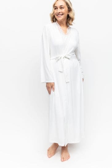 Nora Rose White Jersey Long Dressing Gown