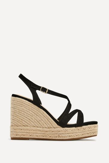 Linzi Black Lexie Strappy Square Toe Wedges