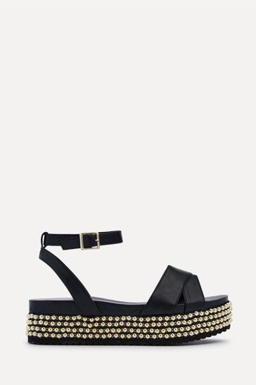 Linzi Black Fiesta Beaded Embellished Wedges With Cross Over Front Strap