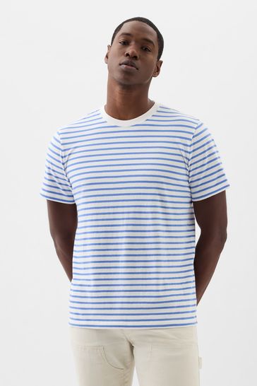 Gap White Cotton Everyday Soft Stripe T-Shirt