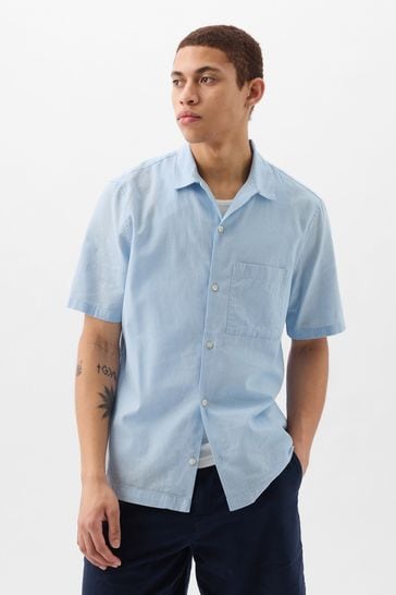 Gap Blue Linen Cotton Short Sleeve Shirt