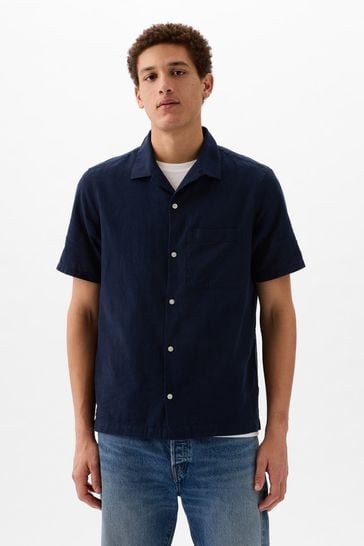Gap Navy/Blue Short Sleeve Linen Cotton Shirt