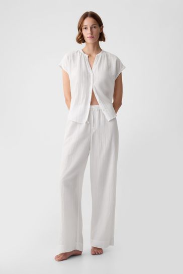 Gap White Crinkle Cotton Wide Leg Pyjama Trousers