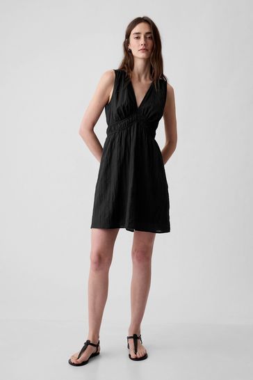 Gap Black Crinkle Cotton Mini Dress