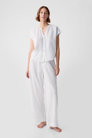 Gap White Crinkle Cotton Short Sleeve Pyjama Top