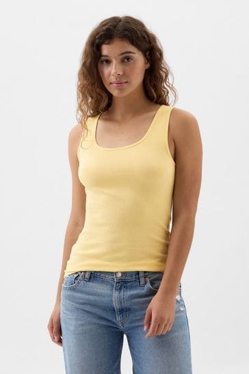 Gap Yellow Ribbed Scoop Neck Thick Strap Vest