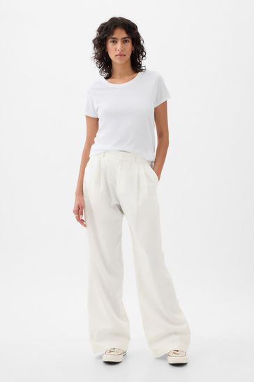 Gap White High Waisted Linen Cotton Trousers