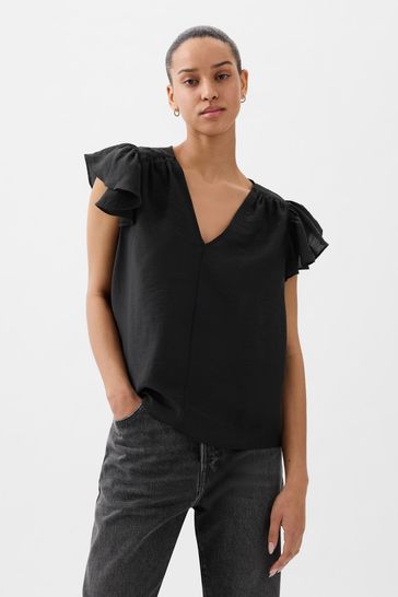 Buy Gap Black V Neck Flutter Sleeve Blouse from Next Luxembourg
