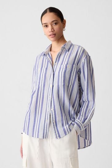 Gap Blue Crinkle Cotton Long Sleeve Big Shirt