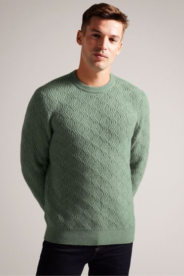 Ted Baker Green Atchet Textured Cable Crew Neck Jumper