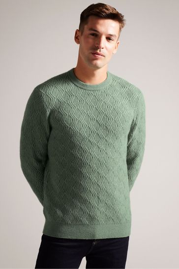 Ted Baker Atchet Green Textured Cable Crew Neck Jumper