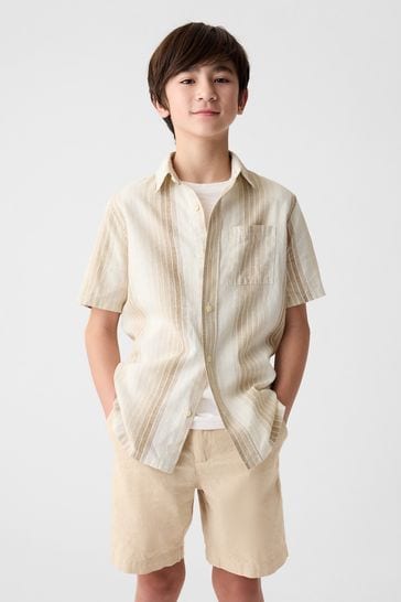 Gap Neutral Short Sleeve Linen Cotton Shirt (4-13yrs)