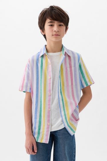 Camisa de lino y algodón de manga corta rosa de Gap (4-13 años)