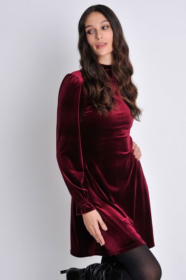 Buy Burgs Womens Red Georgia Velvet Roll Neck A Line Tunic Dress