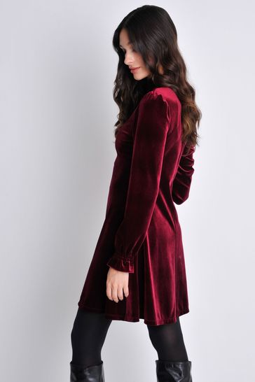 Buy Burgs Womens Red Georgia Velvet Roll Neck A Line Tunic Dress