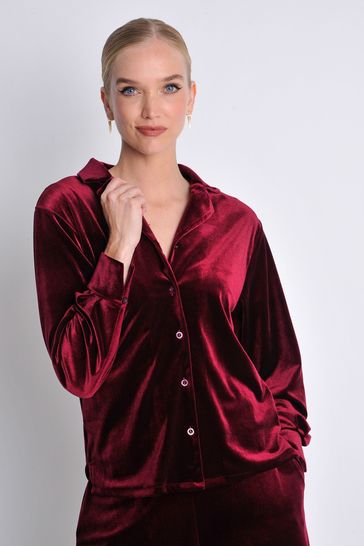 Burgs Womens Red Ivybridge Velvet Oversized Printed Shirt