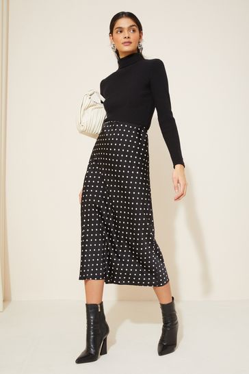 Buy Curves Like These Black Polka Dot Petite Satin Bias Midi Skirt from Next Cyprus