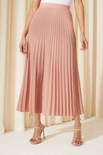 Friends Like These Blush Pink Pink Pleat Summer Midi Skirt