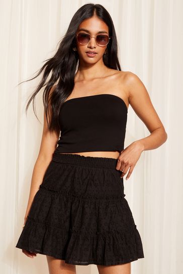 Buy Friends Like These Black Broderie Tiered Mini Skirt from Next Canada