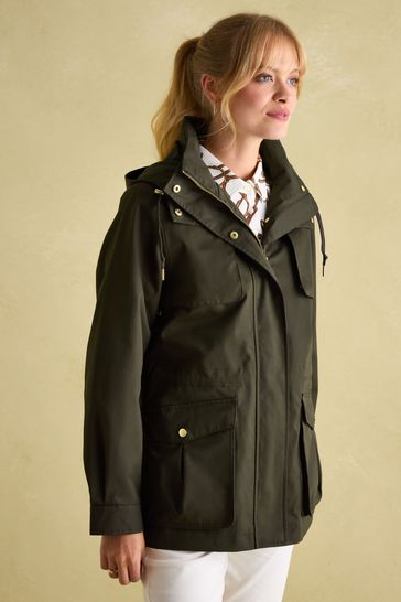 Joules Fairford Khaki Green Waterproof Raincoat with Hood