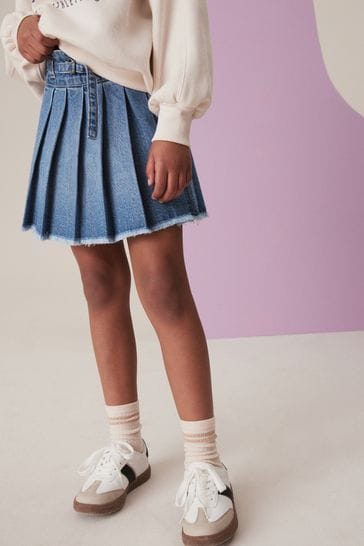 Blue denim pleated skirt online