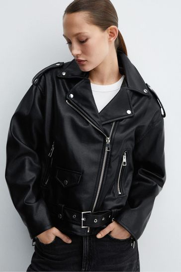 Mango oversized leather online jacket