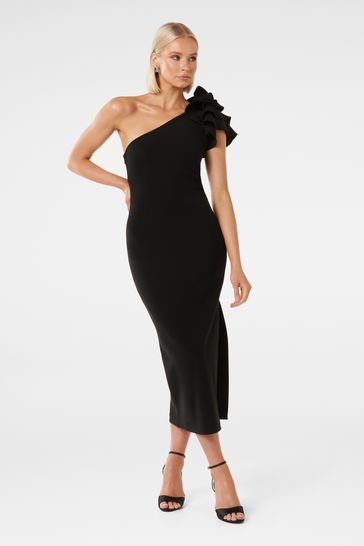 Buy Forever New Black Celeste One Shoulder Ruffle Bodycon Dress